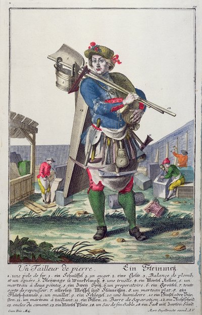 De steenhouwer, ca. 1735 door Martin Engelbrecht